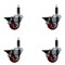Service Caster 3'' Red Poly Swivel 1'' Expanding Stem Caster Set with Brake, 4PK SCC-EX20S314-PPUB-RED-PLB-1-4 - alternate 1